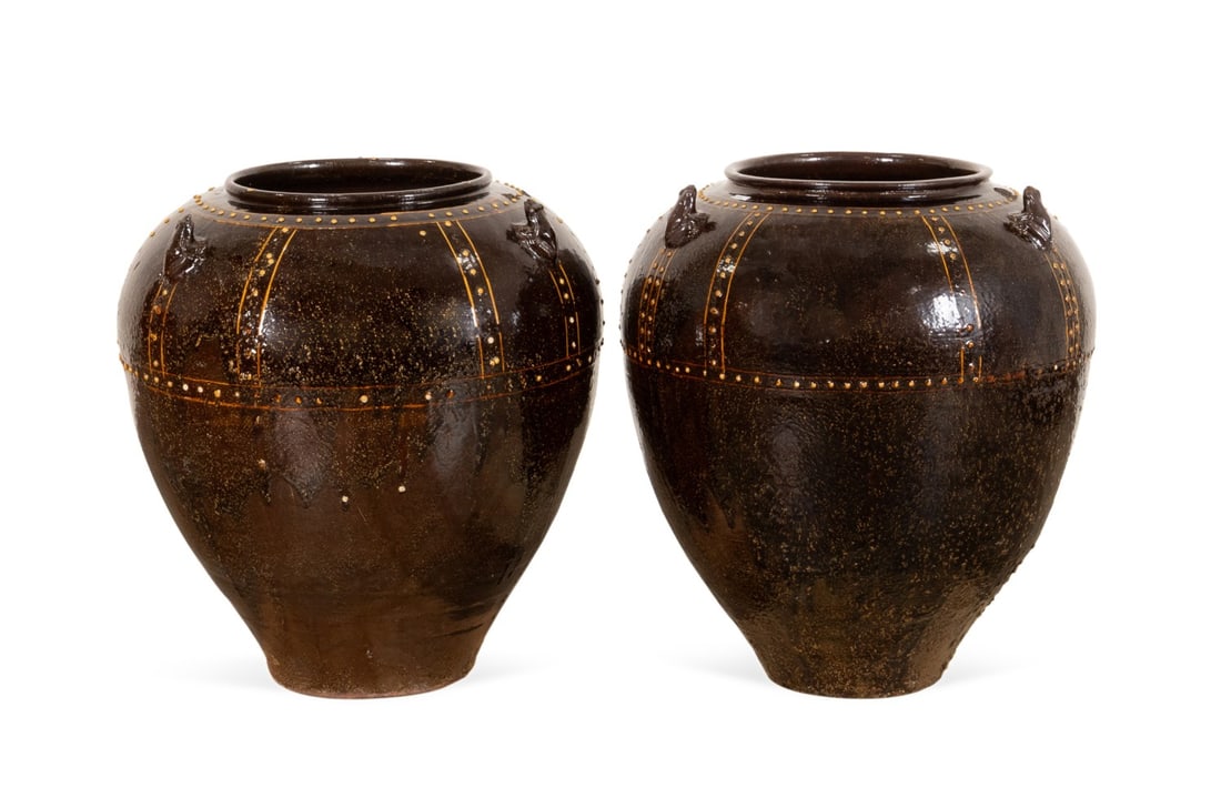 2 LARGE MARTABAN GLAZED POTTERY