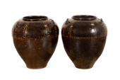 2 LARGE MARTABAN GLAZED POTTER