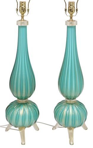(2) LARGE MURANO AQUA BLUE &AMP;