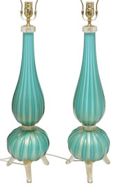 (2) LARGE MURANO AQUA BLUE &AM