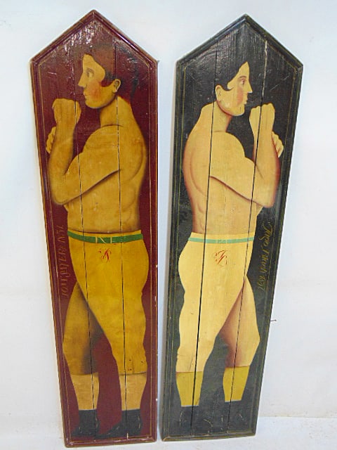 2 LARGE OIL ON PANELS, BOXERS, "TOM