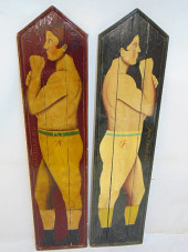 2 LARGE OIL ON PANELS, BOXERS,