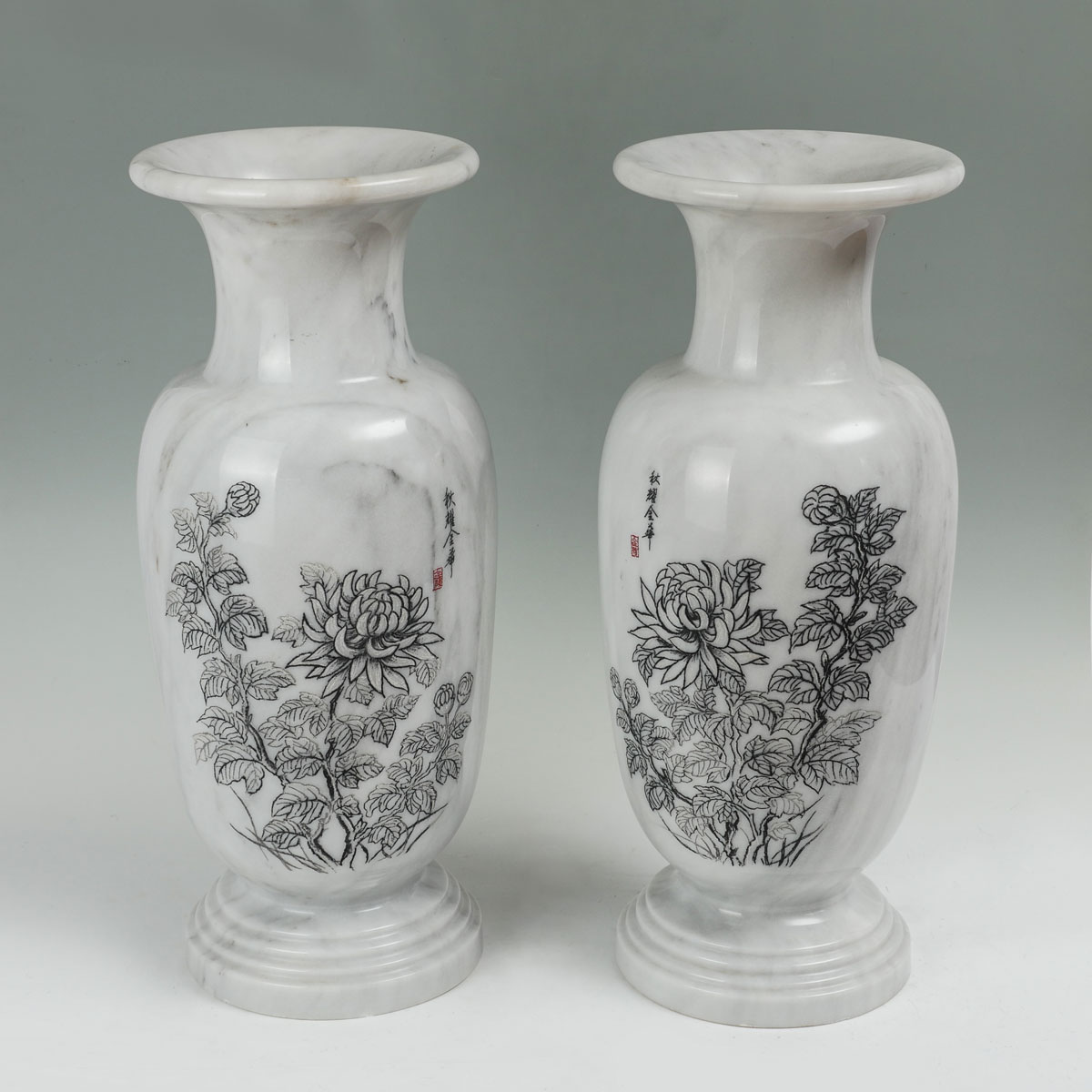 2 LARGE OPPOSING MARBLE ORIENTAL