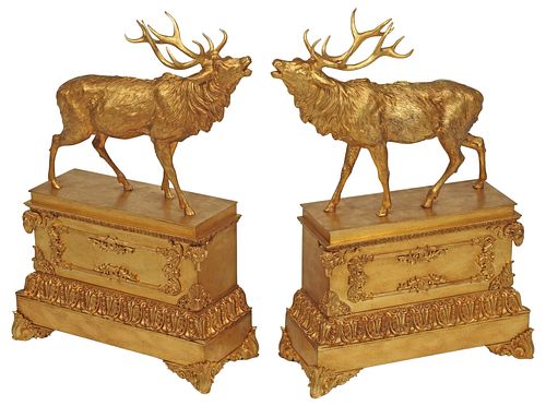 (2) LARGE ORMOLU ELK BULL