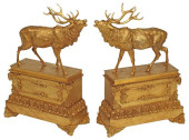 (2) LARGE ORMOLU ELK BULL SCUL