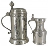 (2) LARGE PEWTER TANKARDS, ETA