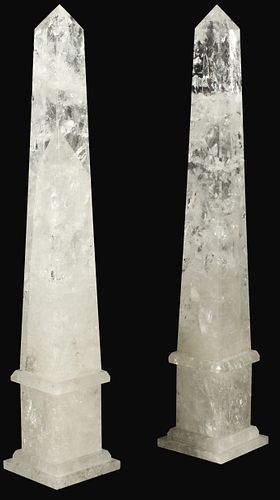 (2) LARGE ROCK CRYSTAL OBELISKS,