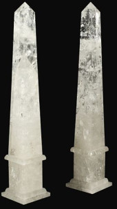 (2) LARGE ROCK CRYSTAL OBELISK