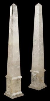(2) LARGE ROCK CRYSTAL OBELISK