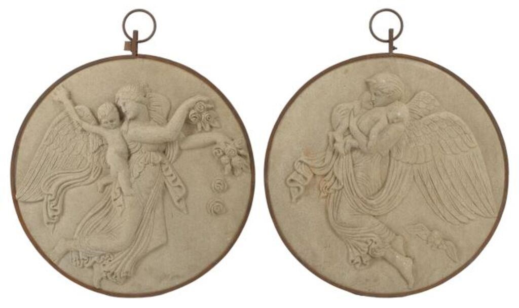 (2) LARGE SANDSTONE PLAQUES,