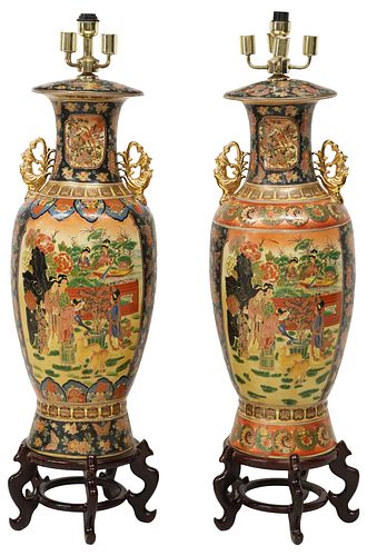 (2) LARGE SATSUMA STYLE PORCELAIN