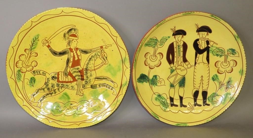 2 LARGE SGRAFFITO DECORATED REDWARE