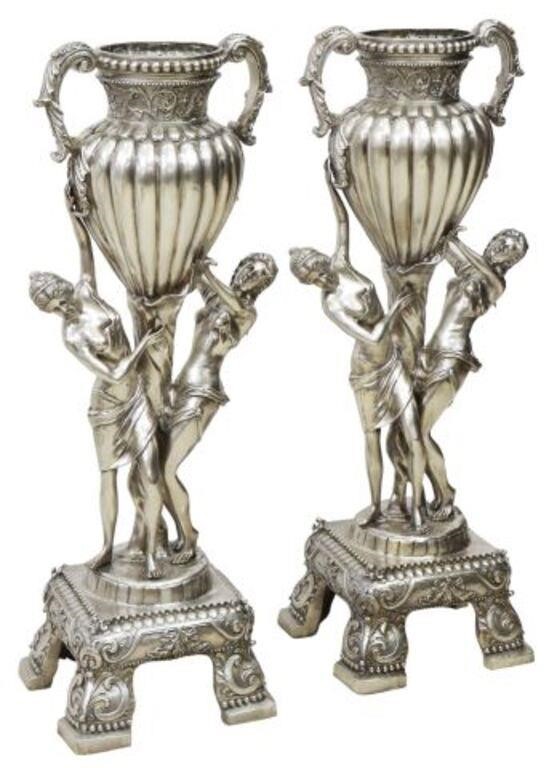 (2) LARGE SILVERED BRONZE NYMPH