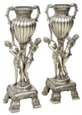 (2) LARGE SILVERED BRONZE NYMP