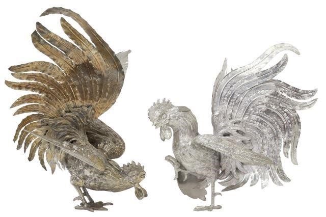 (2) LARGE SILVERPLATE FIGHTING