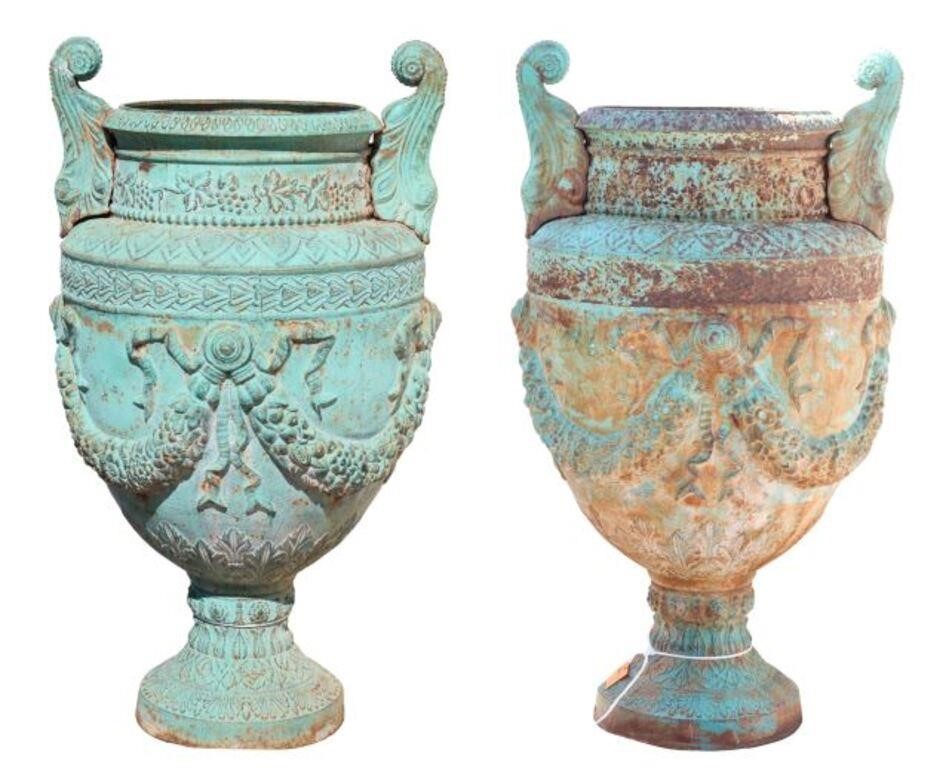 (2) LARGE VERDIGRIS CAST IRON