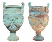 (2) LARGE VERDIGRIS CAST IRON