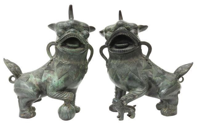 (2) LARGE VERDIGRIS PATINATED