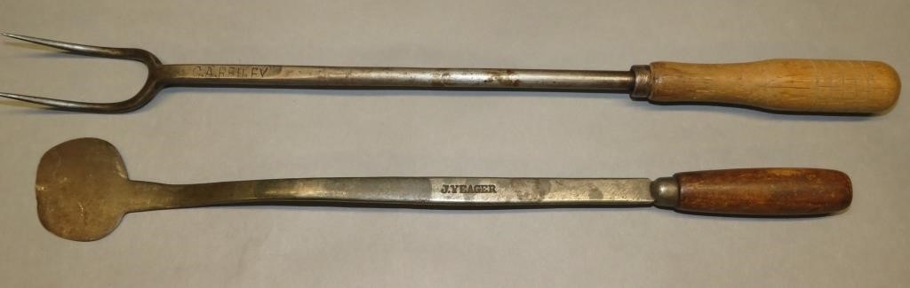 2 LATE ERA WOODEN GRIP WROUGHT IRON