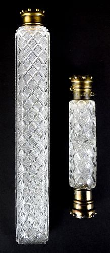 2 LAYDOWN CUT GLASS & STERLING