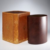 (2) LEATHER-COVERED WASTEBASKE