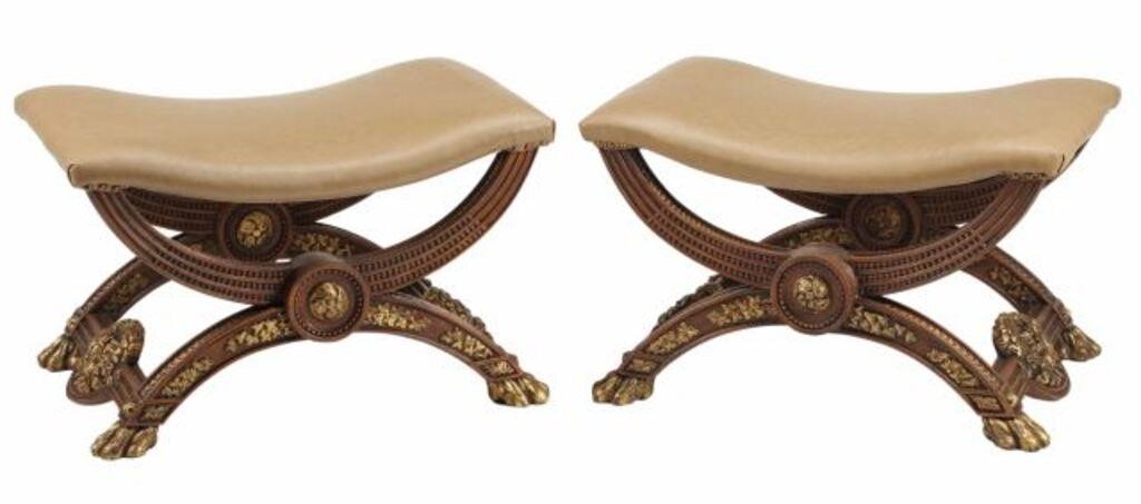(2) LEATHER UPHOLSTERED CURULE
