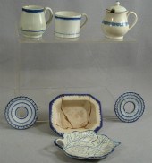 2 Leeds creamware blue feather