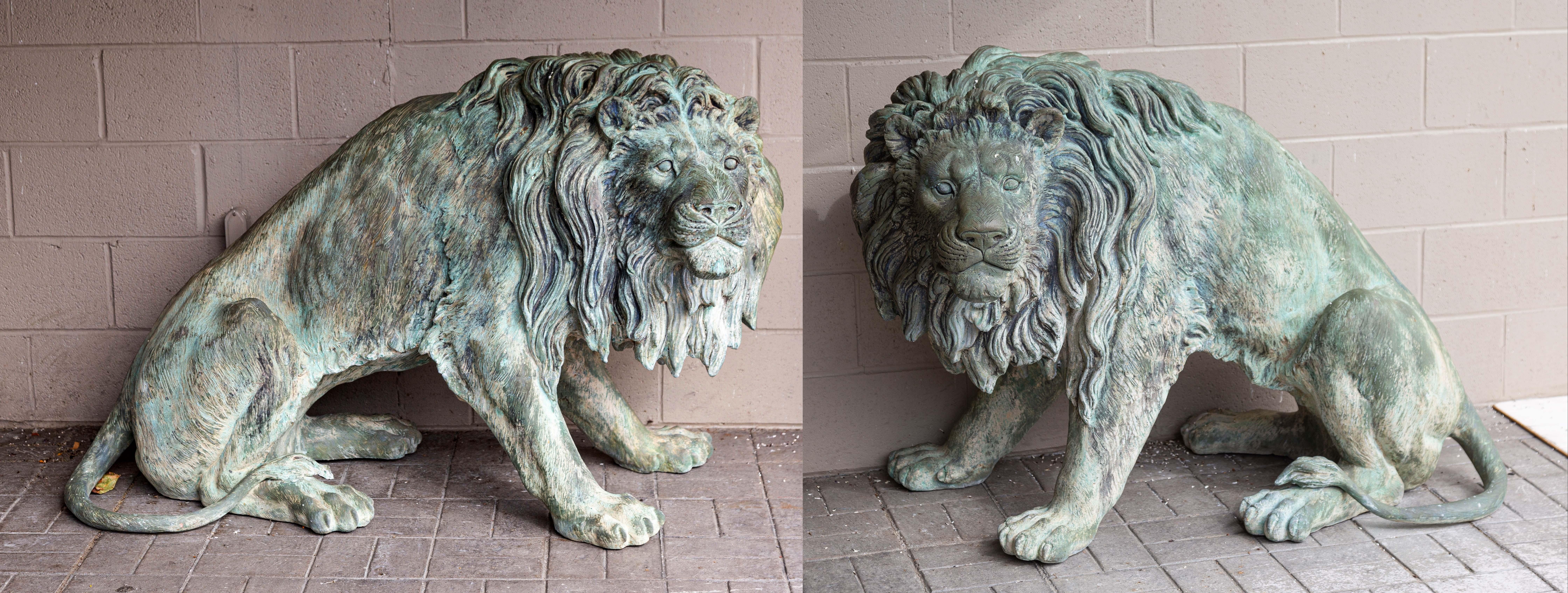 (2) LIFE-SIZE ZINC GARDEN LIONS