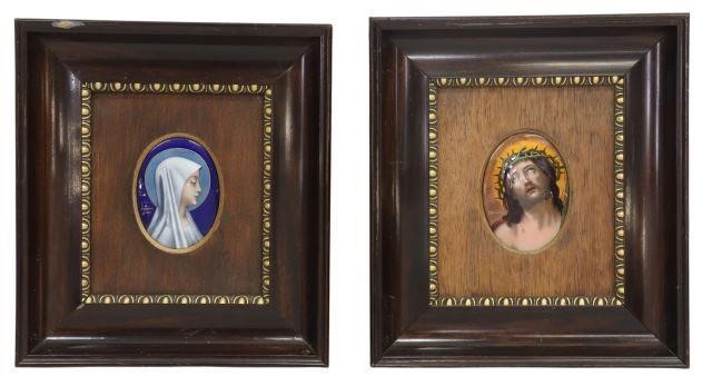 (2) LIMOGES ENAMEL PLAQUES CHRIST &