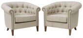 (2) LINEN UPHOLSTERED CLUB CHA