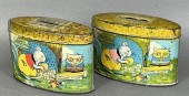 2 LITHOGRAPH CANDY TIN BANKS C