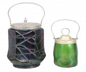 (2) Loetz type biscuit barrel
