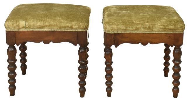 (2) LOUIS PHILLIPE WALNUT OTTOMANS/