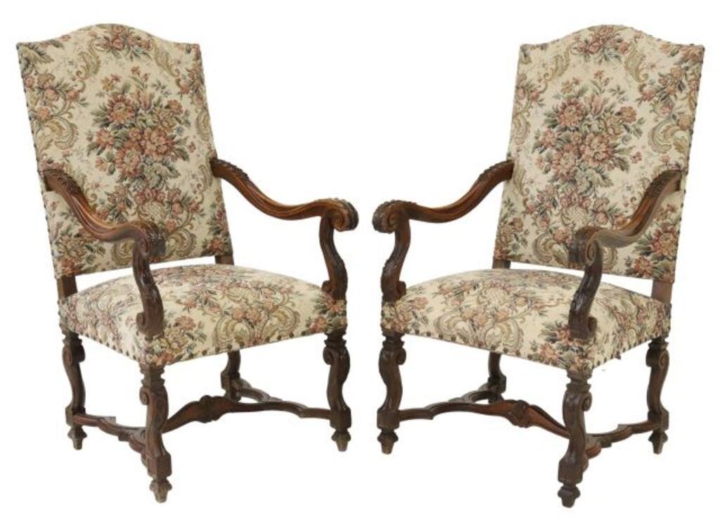 (2) LOUIS XIV STYLE UPHOLSTERED