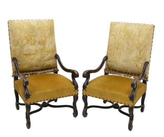 (2) LOUIS XIV STYLE WALNUT TAPESTRY
