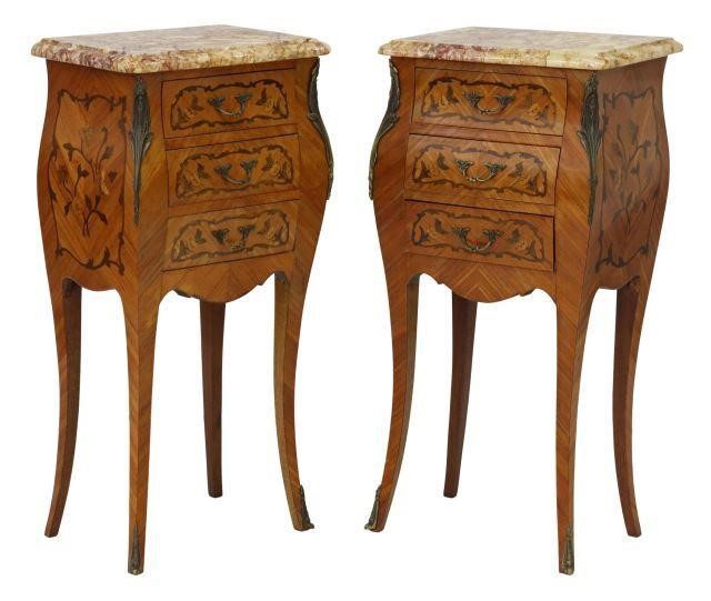 (2) LOUIS XV MARBLE-TOP MARQUETRY