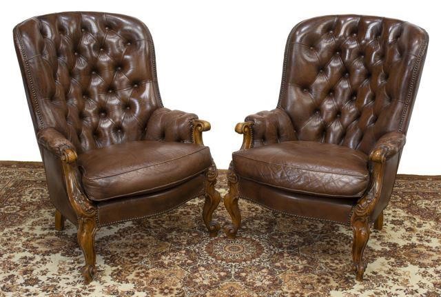 (2) LOUIS XV STYLE BUTTONED LEATHER
