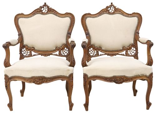 (2) LOUIS XV STYLE CARVED WALNUT