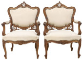 (2) LOUIS XV STYLE CARVED WALN