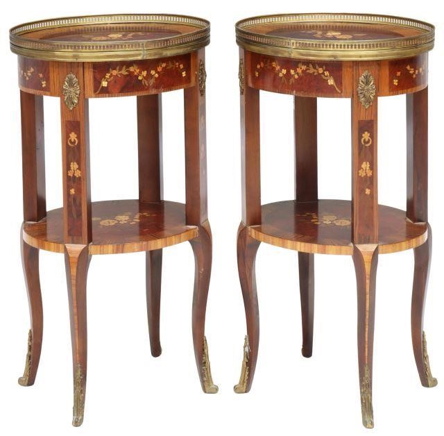 (2) LOUIS XV STYLE FLORAL MARQUETRY