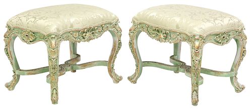 (2) LOUIS XV STYLE GREEN-PAINTED