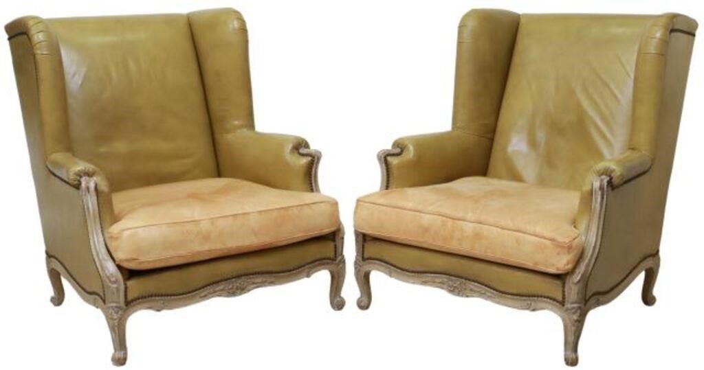 (2) LOUIS XV STYLE LEATHER WINGBACK