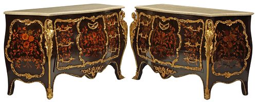 (2) LOUIS XV STYLE MARBLE-TOP