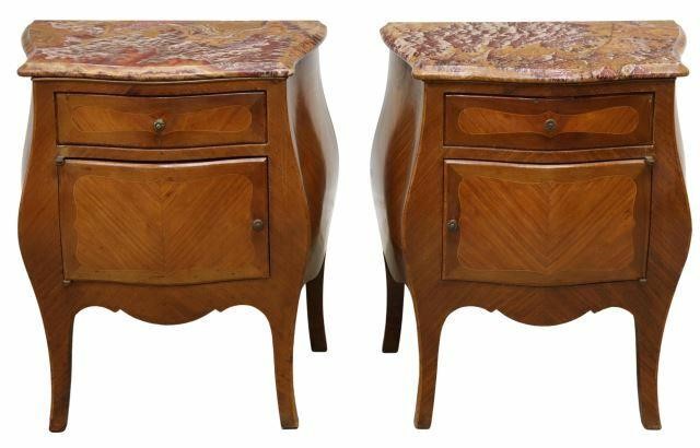 (2) LOUIS XV STYLE MARBLE-TOP BOMBE