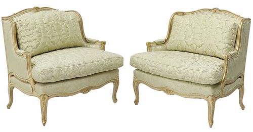 (2) LOUIS XV STYLE QUILTED DAMASK