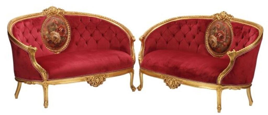 (2) LOUIS XV STYLE UPHOLSTERED