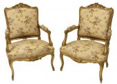 (2) LOUIS XV STYLE UPHOLSTERED