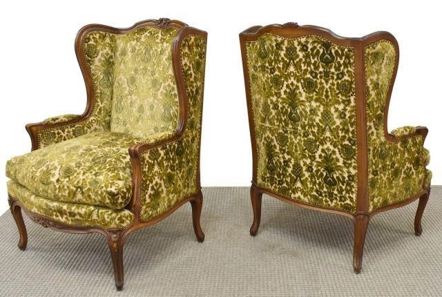 (2) LOUIS XV STYLE WALNUT  WINGBACK
