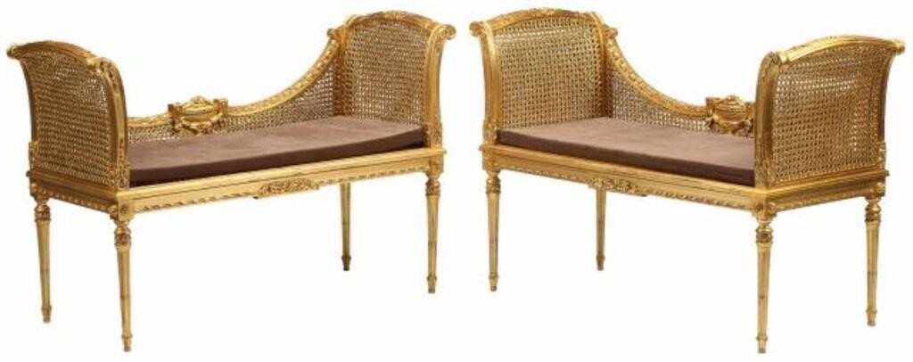 (2) LOUIS XVI STYLE GILTWOOD & CANE