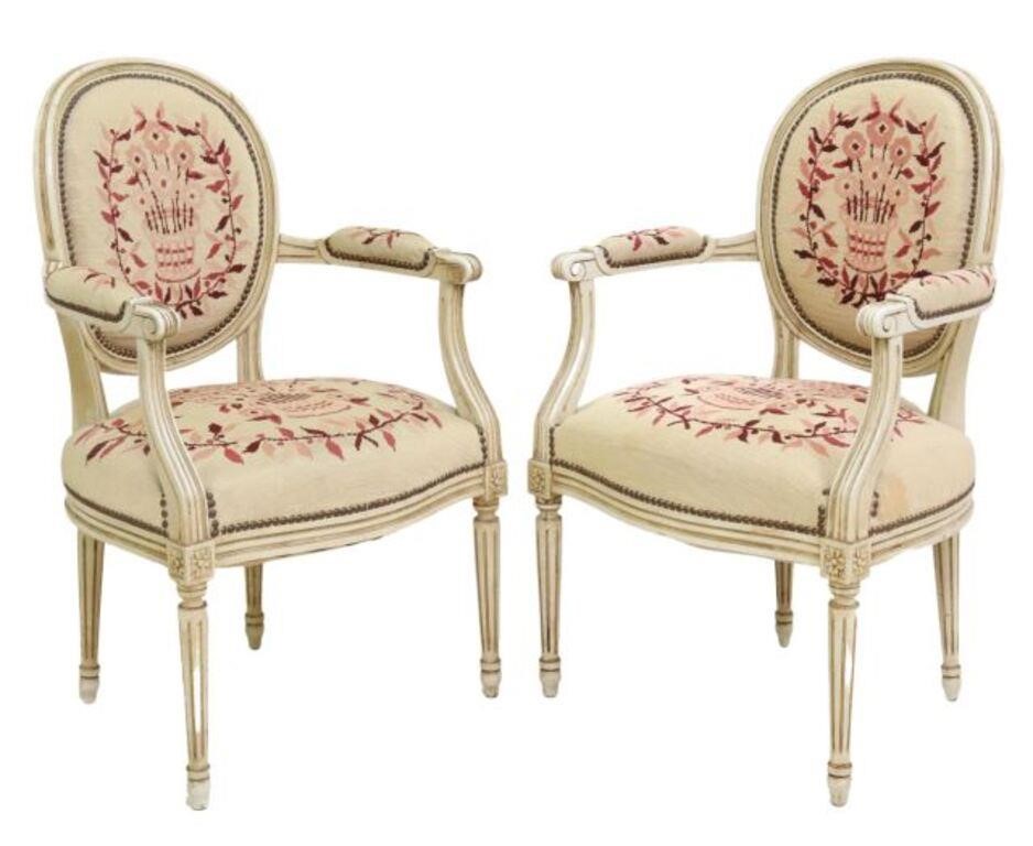 (2) LOUIS XVI STYLE NEEDLEPOINT